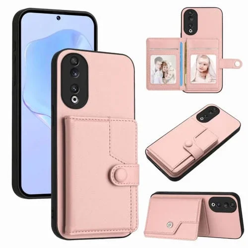 Funda para Teléfono Antirrobo con RFID y Tarjetero con Botón para Honor 90 (Rosa)