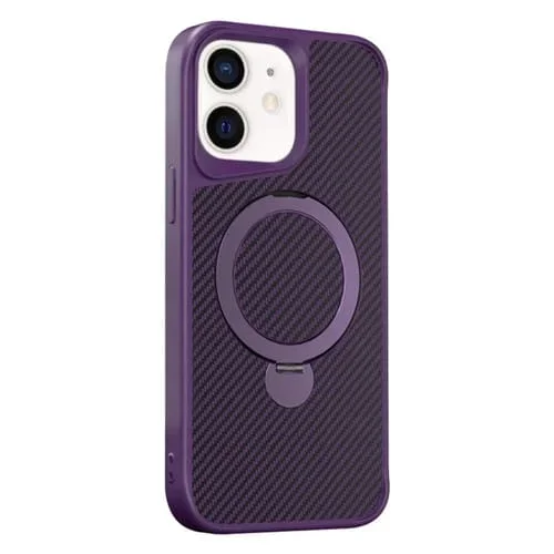 Funda para Teléfono Apple iPhone 11 con Soporte Magsafe 360 Textura Fibra de Carbono (Morado)
