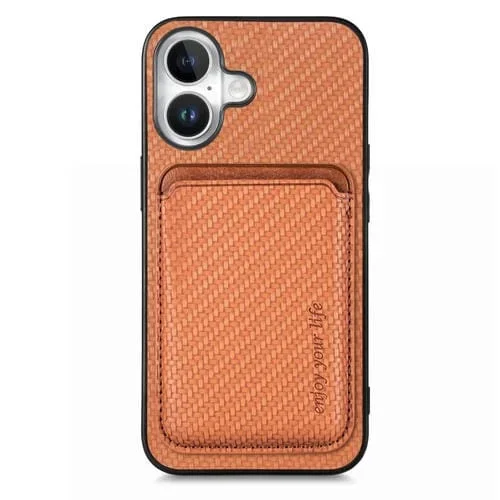 Funda para teléfono Apple iPhone 16 Plus con tarjetero fibra de carbono y Magsafe (Marrón)