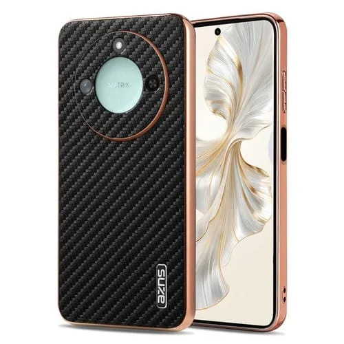 Funda para Teléfono Azns con Textura de Fibra de Carbono y Borde Galvanizado para Honor X60 (Negra)