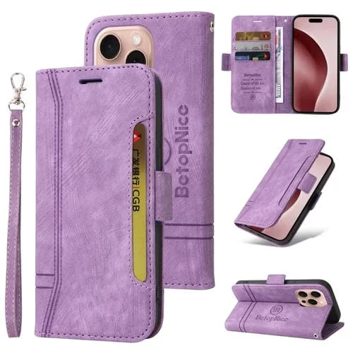 Funda para Teléfono Betopnice iPhone 16 Pro Cuero con Hebilla de Doble Lado (Púrpura)