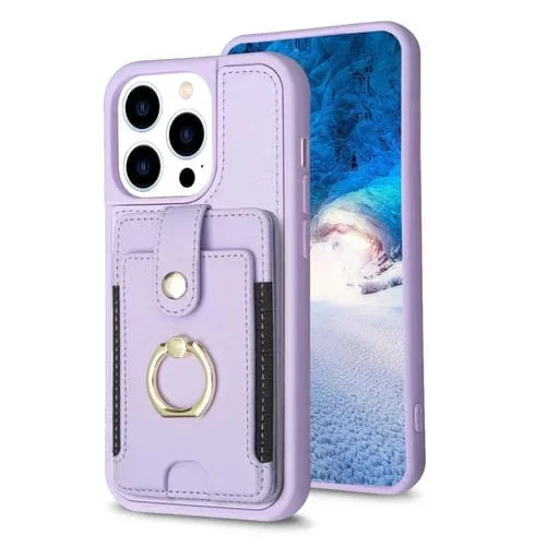 Funda para Teléfono Bf27 iPhone 13 Pro con Soporte para Tarjeta y Anillo de Metal (Púrpura)