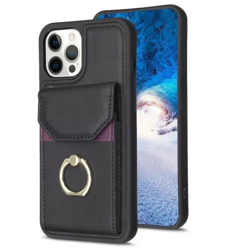 Funda para Teléfono Bf29 iPhone 12 Pro Max con Soporte para Anillo y Bolsa para Tarjeta (Negro)