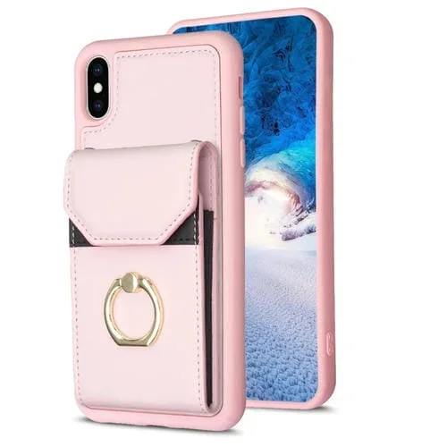 Funda para Teléfono Bf29 para iPhone X / Xs con Soporte para Anillo y Bolsa para Tarjeta (Rosa)
