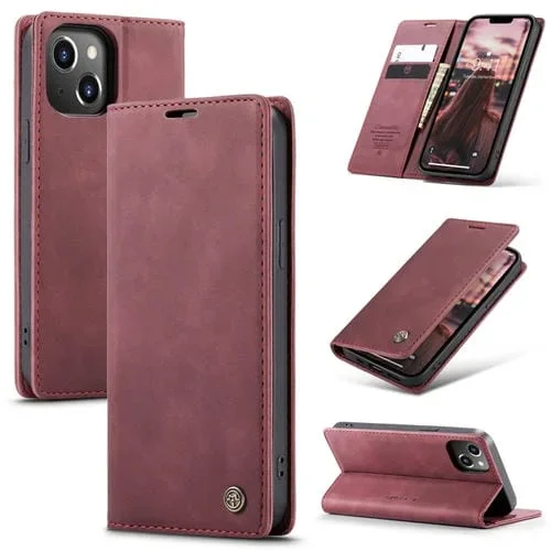 Funda para teléfono Caseme 013 para iPhone 15 Plus con tapa horizontal multifuncional (Rojo Vino)