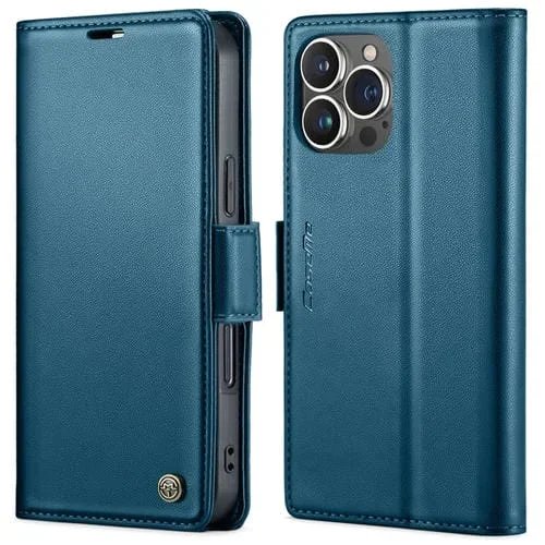 Funda para Teléfono Caseme 023 iPhone 15 Pro Cuero Antirrobo Textura Litchi Hebilla Mariposa Rfid (Azul)