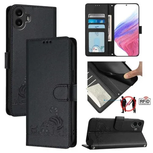 Funda para Teléfono cmf Phone 1 For Nothing Cuero con Rfid Estampado Rata y Gato (Negro)
