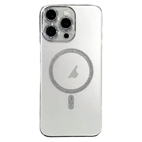 Funda para Teléfono con Anillo Magnético Purpurina y Magsafe para iPhone 14 Pro (Transparente)