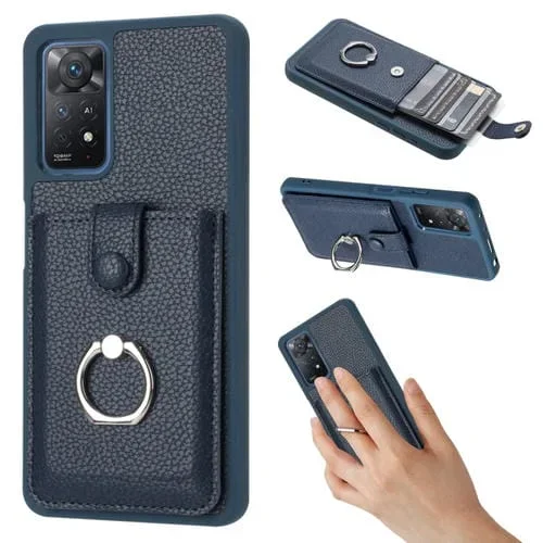 Funda para Teléfono con Anillo y Diseño de Textura de Lichi para Redmi Note 11 Pro 4G (Azul)