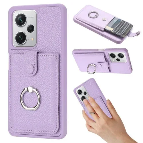 Funda para Teléfono con Anillo y Diseño de Textura de Lichi para Redmi Note 12 Pro 5G (Morado)