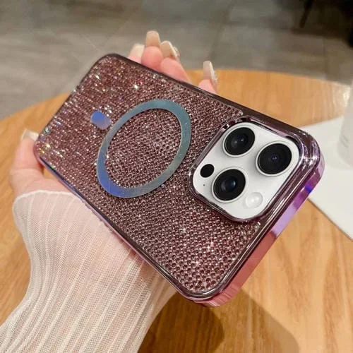 Funda para Teléfono con Diamantes Bañados en Magsafe para iPhone 13 Pro Max (Morado)