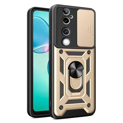Funda para Teléfono con Diseño de Cubierta Deslizante para Cámara para Vivo V40/V40 Pro/S19 Pro de TPU+PC (Dorada)