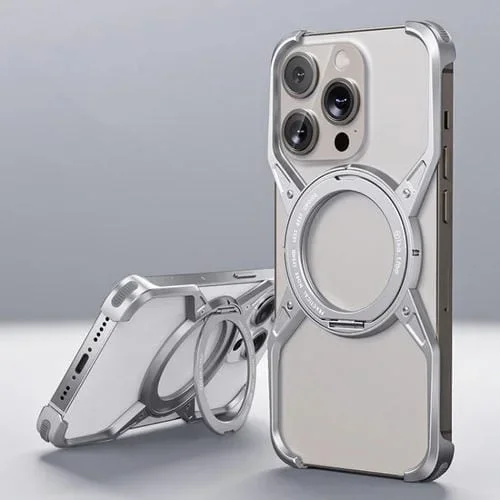 Funda para teléfono con rotación 360 grados aleación aluminio iPhone 16 Pro Max (Plateada)
