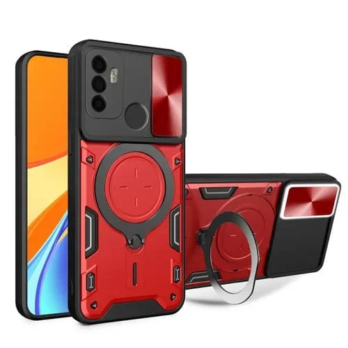 Funda para Teléfono con Soporte Magnético Deslizante con Textura de Cd para Oppo A53 4G (Rojo)