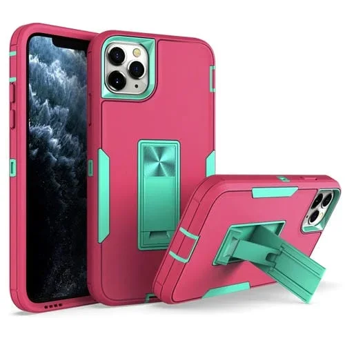 Funda para Teléfono con Soporte Magnético para iPhone 13 Pro (Rosa Roja + Azul-Verde)