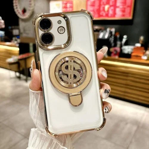 Funda para Teléfono con Soporte Magsafe para iPhone 12 Space con Película para Lente (Dorada)