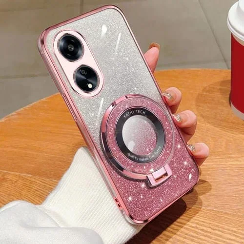 Funda para Teléfono con Soporte Redondo de TPU con Purpurina Degradada Chapada para Oppo A1 5G/A98 4G (Rosa)