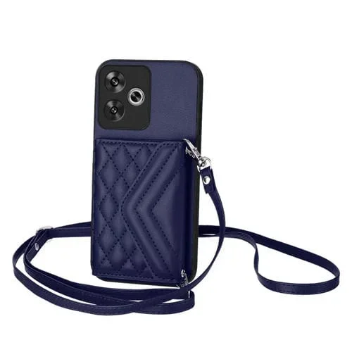 Funda para Teléfono con Textura Rombal y TaRJetero Rfid para Redmi Turbo 3 con Cordón Largo (Azul)