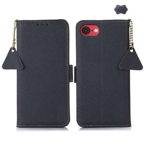Funda para Teléfono Cuero Genuino Tj con Imán Lateral para iPhone 16E (Azul)