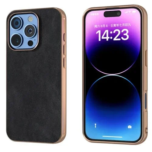 Funda para Teléfono Cuero Pu con Marco Galvanizado para iPhone 16 Plus (Negro)