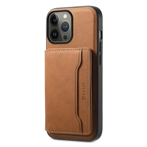 Funda para Teléfono Denior D13 para iPhone 13 Pro Max con Bolsa para Tarjeta Magsafe de Cuero (Marrón)