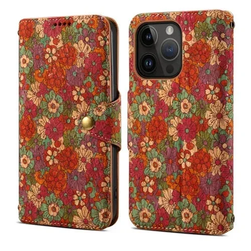 Funda para Teléfono Denior Flower Language Series iPhone 14 Pro Max Cuero Borde Aceite Tela Corcho (Verano)