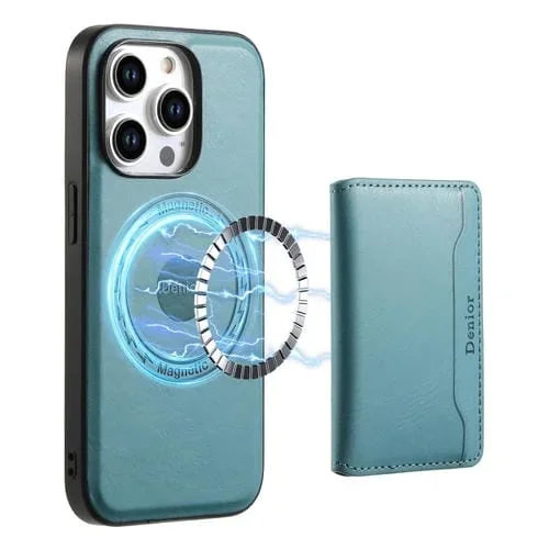 Funda para Teléfono Denior iPhone 12 Pro con Billetera Desmontable Magsafe Cuero Textura Piel de Vaca (Azul)