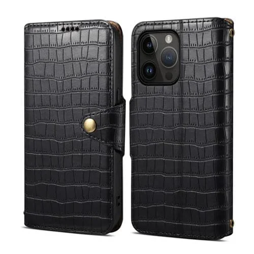 Funda para Teléfono Denior iPhone 12 Pro Max Cuero Borde de Aceite Textura Cocodrilo (Negro)