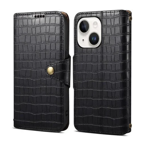 Funda para Teléfono Denior iPhone 13 Cuero Borde de Aceite Textura Cocodrilo (Negro)
