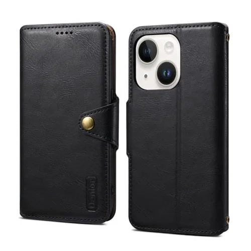 Funda para Teléfono Denior iPhone 13 Cuero Estilo Billetera Textura Piel de Vaca (Negro)