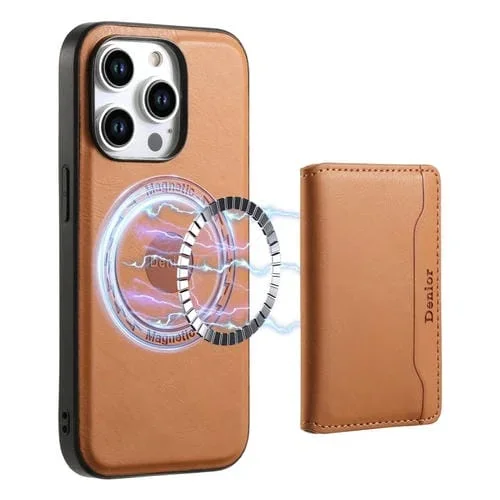 Funda para Teléfono Denior iPhone 13 Pro Max con Billetera Desmontable Magsafe Cuero Textura Piel de Vaca (Caqui)