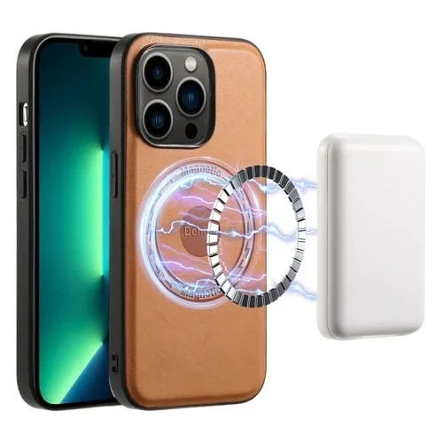 Funda para Teléfono Denior iPhone 13 Pro Max Magsafe Cuero Textura Piel de Vaca (Caqui)