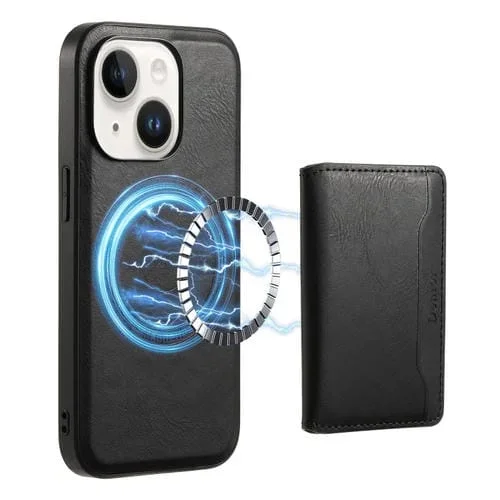 Funda para Teléfono Denior iPhone 14 con Billetera Desmontable Magsafe Cuero Textura Piel de Vaca (Negro)