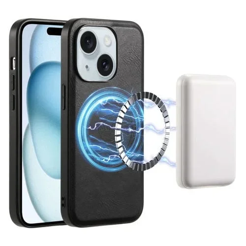Funda para Teléfono Denior iPhone 15 Plus Magsafe Cuero Textura Piel de Vaca (Negro)