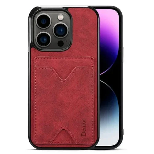 Funda para teléfono Denior iPhone 15 Pro Max PU Contraportada con ranura para tarjeta (Rojo)