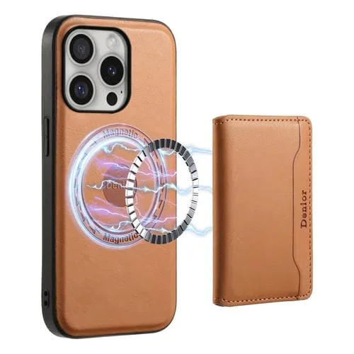 Funda para Teléfono Denior iPhone 16 Pro Max con Billetera Desmontable Magsafe Cuero Textura Piel de Vaca (Caqui)