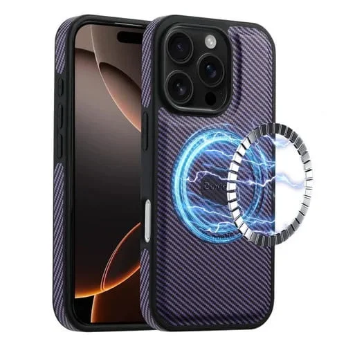 Funda para Teléfono Denior Textura Fibra de Carbono Cuero Magsafe iPhone 16 Pro Max (Morado)