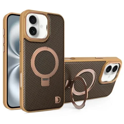 Funda para Teléfono Fibra de Carbono con Soporte Magsafe para iPhone 16 (Dorada)