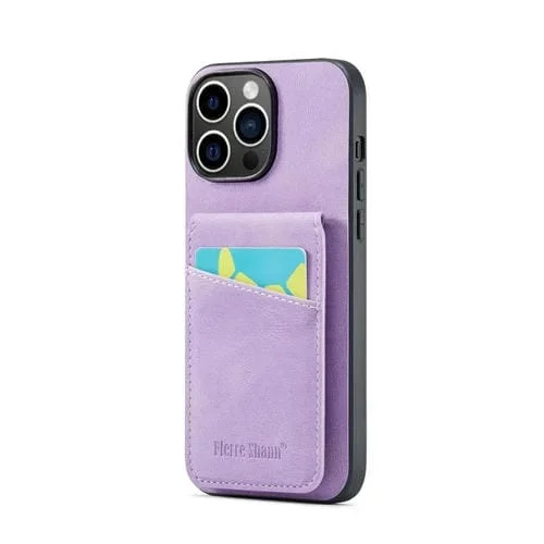 Funda para teléfono Fierre Shann Crazy Horse para iPhone 13 Pro TaRJetero Contraportada PU (Púrpura)