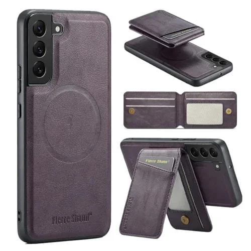 Funda para Teléfono Fierre Shann Galaxy S22+ 5G Tarjetero Magnético Cuero de Vaca (Púrpura)