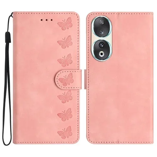 Funda para Teléfono For Honor 90 de Cuero con Relieve Seven Butterflies (Rosa)