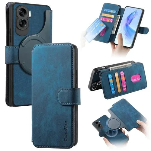 Funda para teléfono For Honor 90 Lite Caseneo Magsafe Rfid Cuero Retro Antirrobo (Azul)