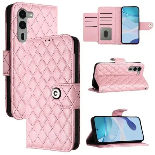 Funda para Teléfono Fujitsu Arrows We2 F-52E con Tapa de Cuero Textura Rómbica y Cordón (Rosa)