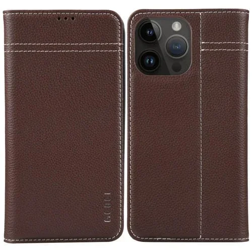 Funda para Teléfono Gebei iPhone 15 Pro Max Cuero con Tapa Horizontal de Grano Superior (Marrón)