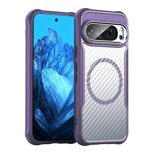 Funda para Teléfono Google Pixel 9 Pro/9 Translúcida Magsafe Textura Fibra de Carbono (Morado)