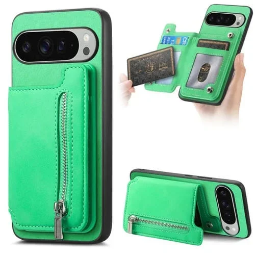 Funda para Teléfono Google Pixel 9 Pro XL con Cremallera Magsafe Tipo Billetera para Tarjetas (Verde)