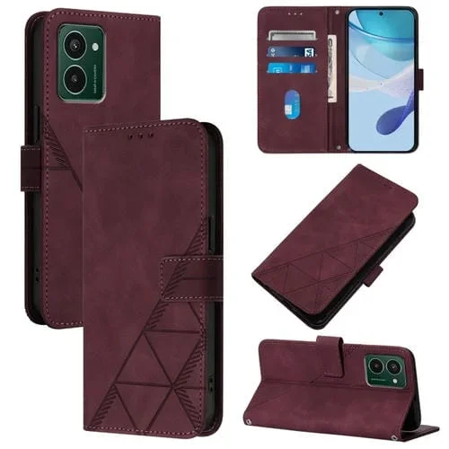 Funda para Teléfono Hmd Pulse Pro Crossbody de Cuero con Tapa en Relieve 3D (Rojo Vino)