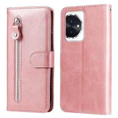 Funda para Teléfono Honor 100 de Cuero con Cremallera y Textura de Becerro (Oro Rosa)