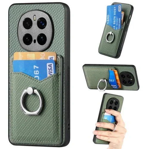 Funda para Teléfono Honor Magic7 Pro con Anillo y Billetera Fibra de Carbono (Verde)