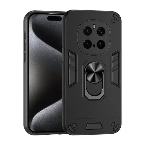 Funda para Teléfono Honor Magic7 Pro con Soporte de Anillo de Metal a Prueba de Golpes (Negro)